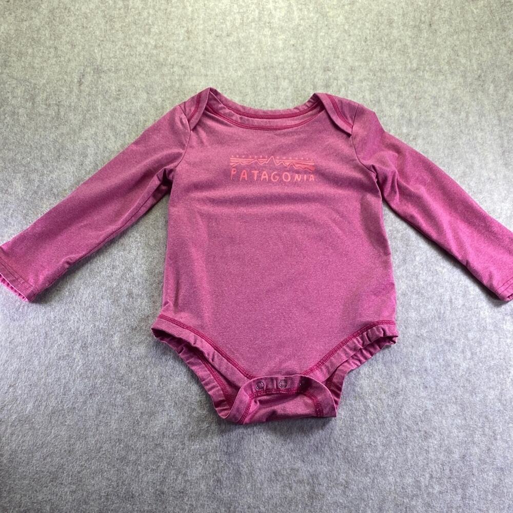 Patagonia Spell out Fuchsia  Long Sleeve Capilene Baselayer Bodysuit Size 12-18M